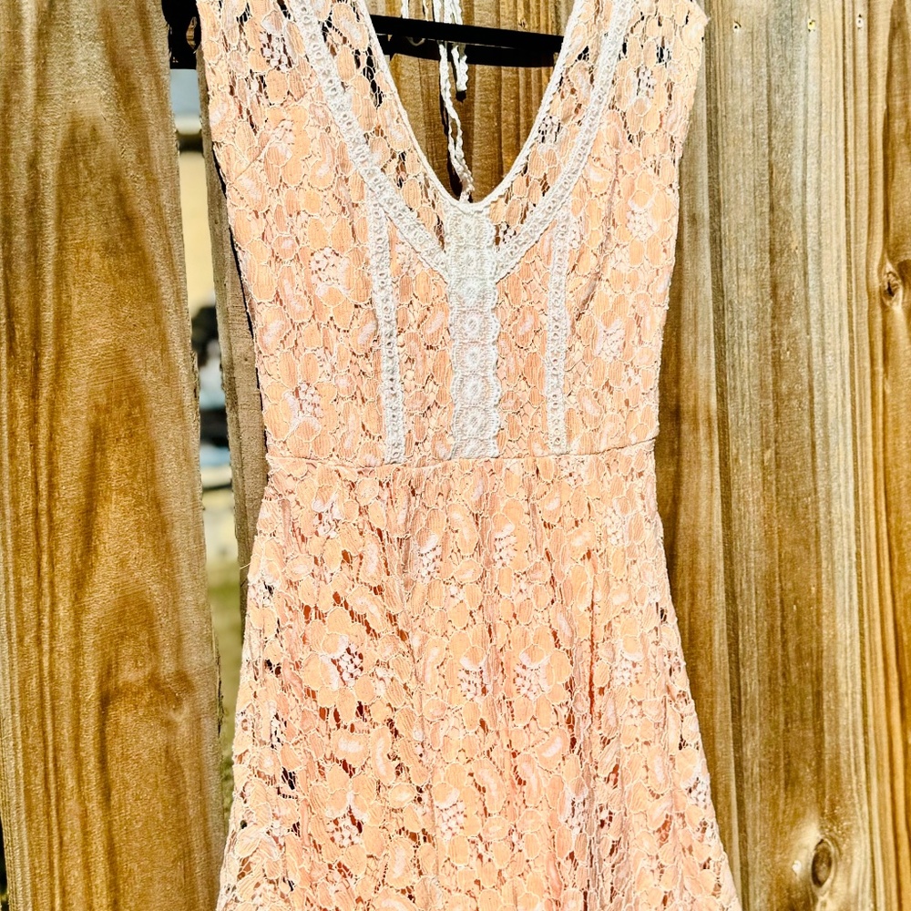 Marineblu White and pink lace, nude layered sun dress